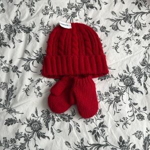 OLD NAVY Knit Red Hat & Mittens